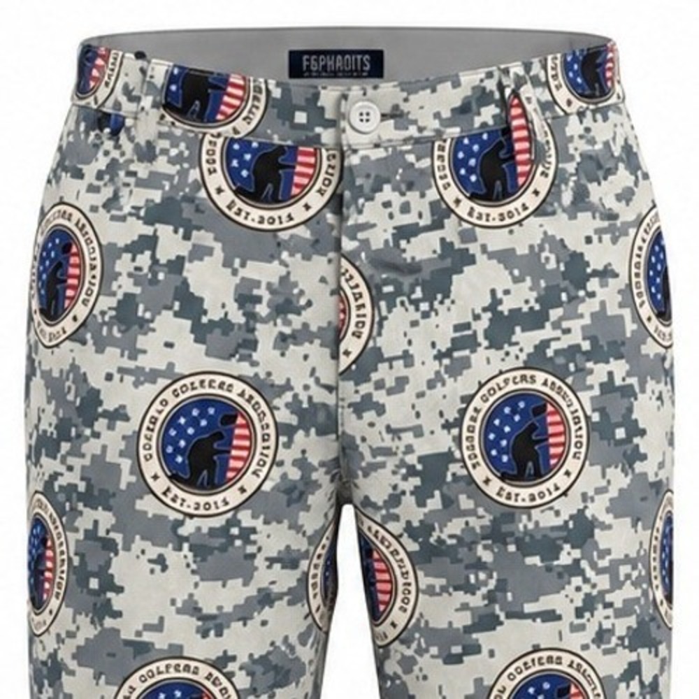 FanPants Veteran Golfers Association Mens W34 NWT Digital Camo Stretch Golf